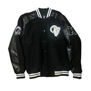 All Black Los Angelas Rams NFL Official Bomber Varsity Jacket Size Medium